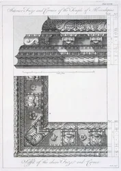 Interiörfris och gesims av Aesculapius-templet, från "Ruinerna av kejsar Diocletianus palats vid Spalatro i Dalmatien", publicerad 1764